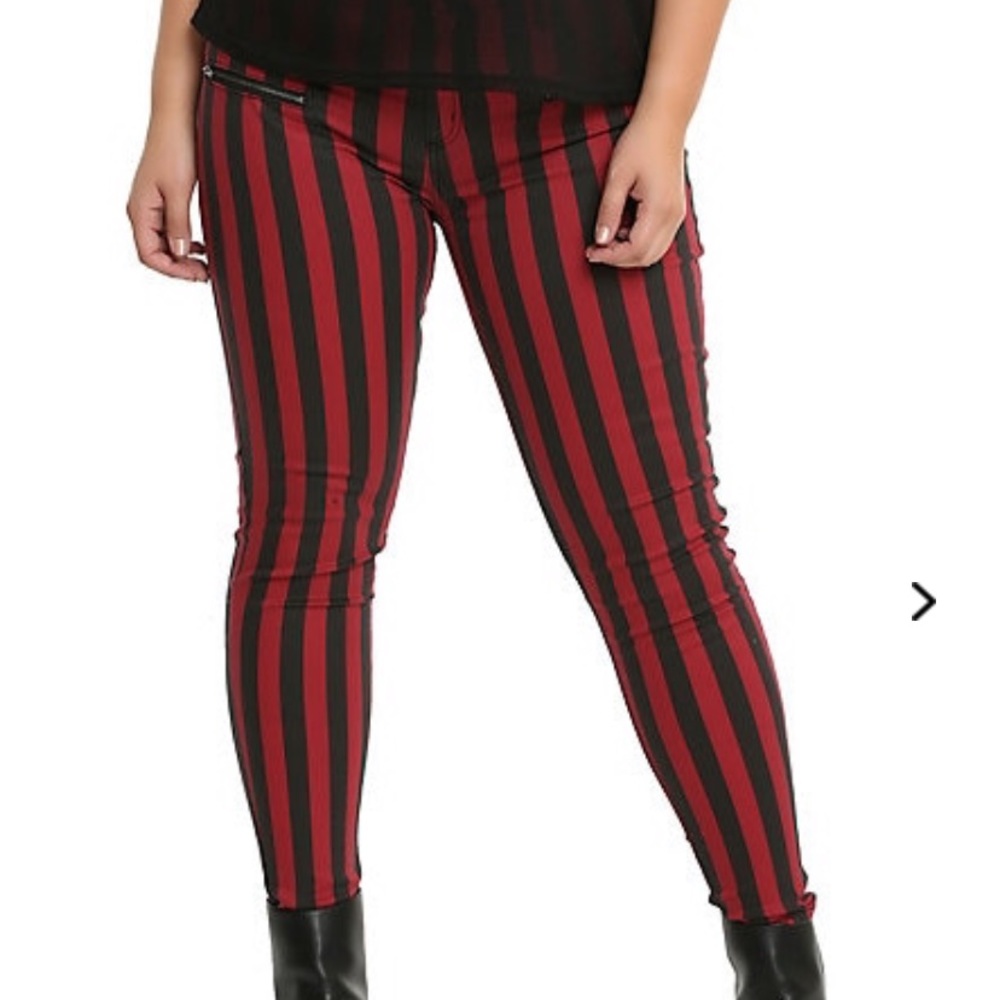 Red & black stripe skinny jeans plus size.